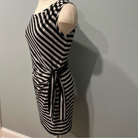 Guess Black & Ivory Striped Micro Mesh Sleeveless Dress Size 4 - Picture 4 of 8